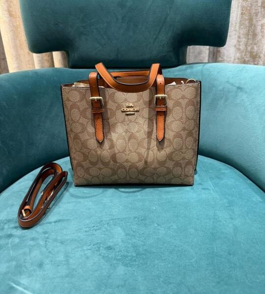 Coach Mollie Leather Tote Bag With OG Box Dust Bag & Shoulder Strap (brown)