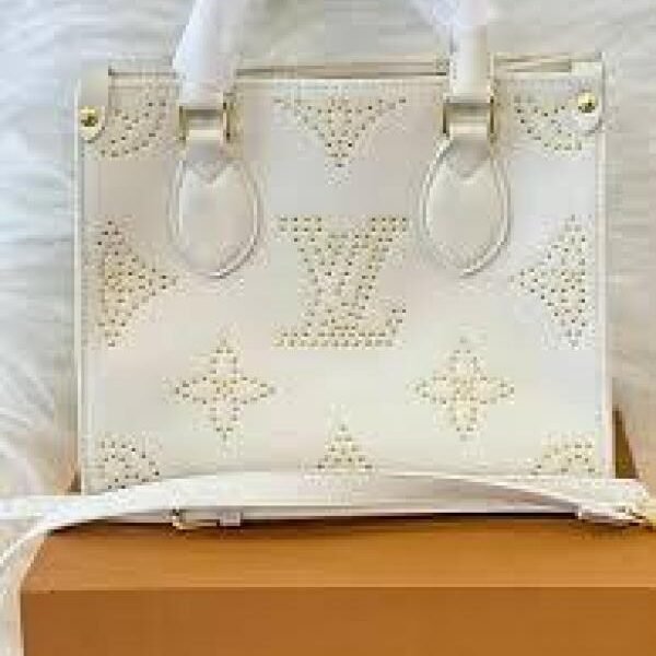 Louis Vuitton lv on the go premium leather tote bag with og double magnetic box & dust bag & carry bag