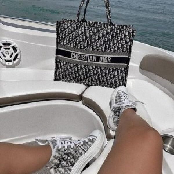 Dior book tote bag premium quality with scarf&og box with carry bag (black)